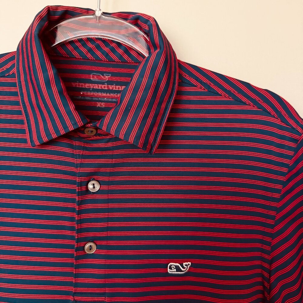 Vineyard Vines Striped Performance Polo - Navy/ Red - Extra Small
